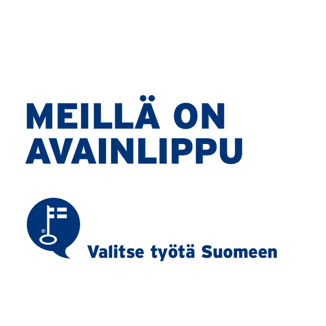 Meillä on avainlippu. Valitse työtä Suomeen -teksti